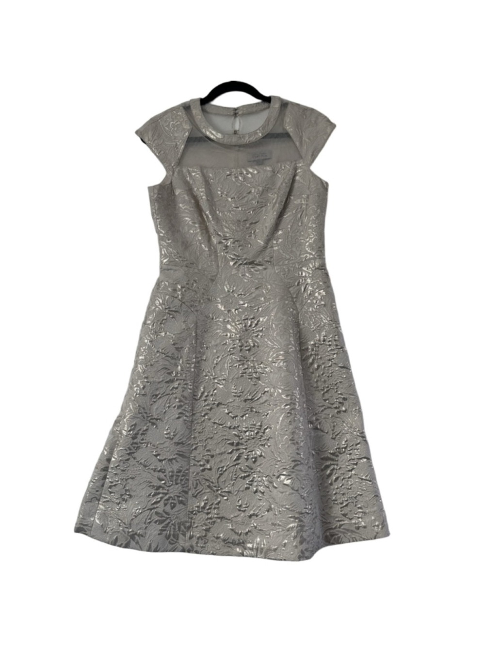 Teri Jon Silver Floral Midi Dress